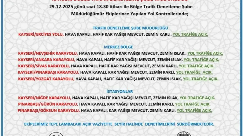 Kayseri'de yollar trafiğe açık