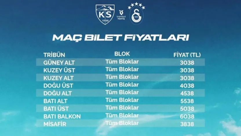 Kayserispor - Galatasaray maçının biletleri satışa çıktı