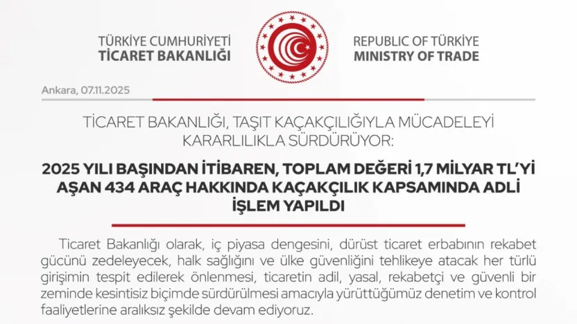 Toplam değeri 1,7 milyar lirayı aşan 434 araç hakkında kaçakçılık kapsamında adli işlem yapıldı