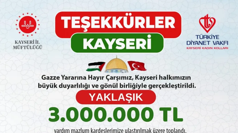 Türkiye Diyanet Vakfı Hayır Çarşısı'ndan Gazze için 3 Milyonluk Can Suyu
