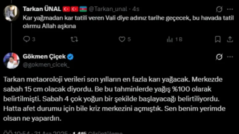 Vali Çiçek'ten kar tatiline tepki veren vatandaşa 'Sen benim yerimde olsan ne yapardın'