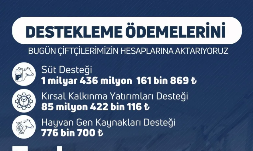 1 milyar 522 milyon liralık destek ödemesi bugün hesaplara yatırılacak