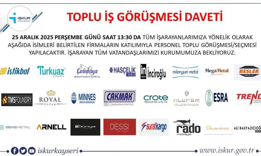 598 kişilik alım için toplu iş görüşmesi gerçekleşecek