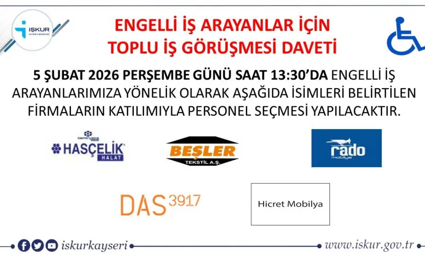 Engelli vatandaşlara yönelik toplu iş görüşmesi gerçekleşecek