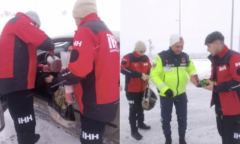 Kayseri'de karlı yolda mahsur kalan vatandaşlara İHH Hizmeti