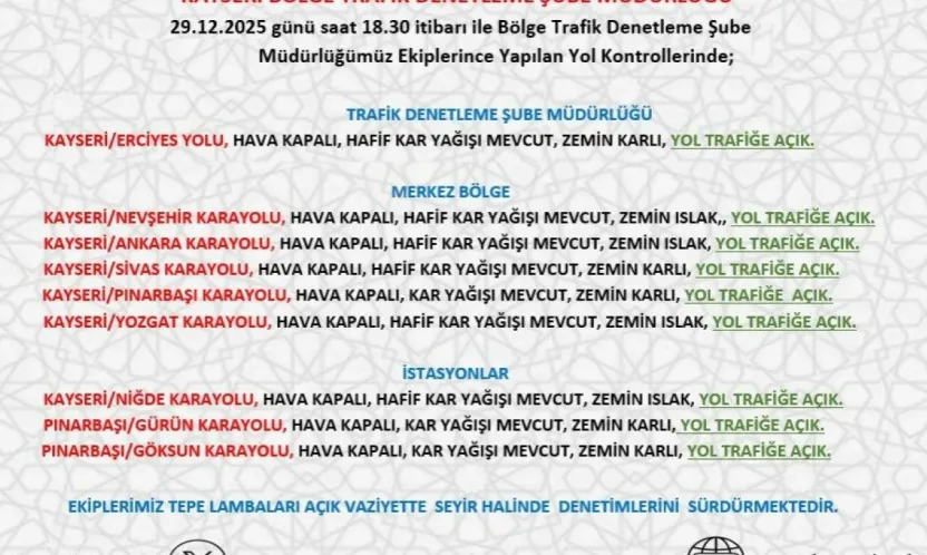 Kayseri'de yollar trafiğe açık