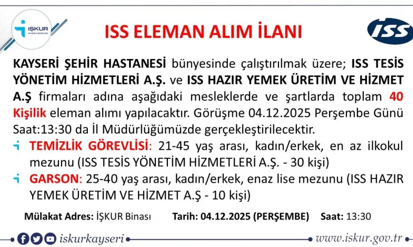 Kayseri Şehir Hastanesi'ne 40 kişilik personel alımı