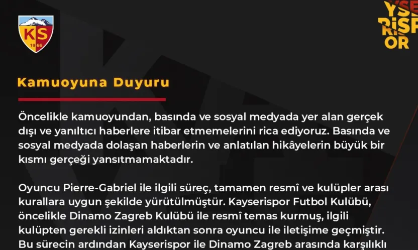 Kayserispor'dan Pierre-Gabriel açıklaması: 'Yasal haklarımızı sonuna kadar kullanacağız'
