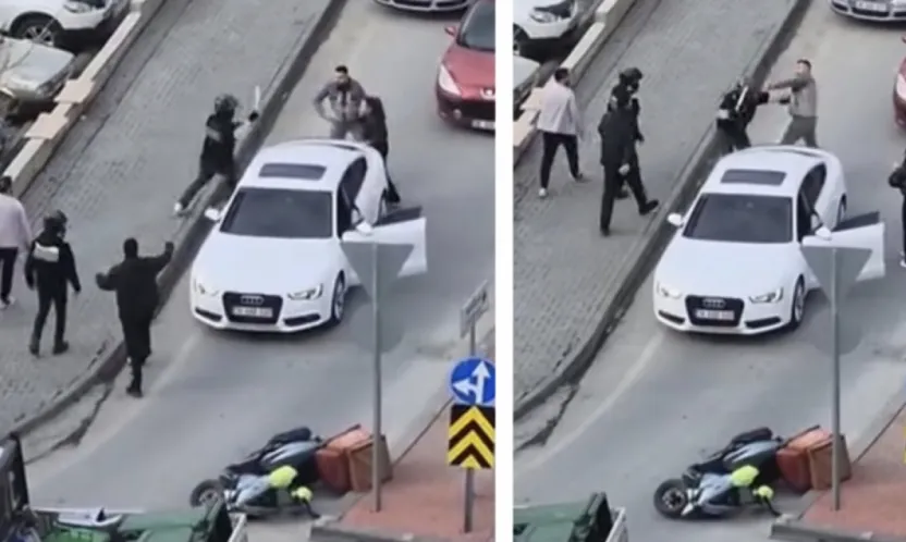 Trafikte tartışma sonrası otomobil sürücüsü ile motokurye kavga etti