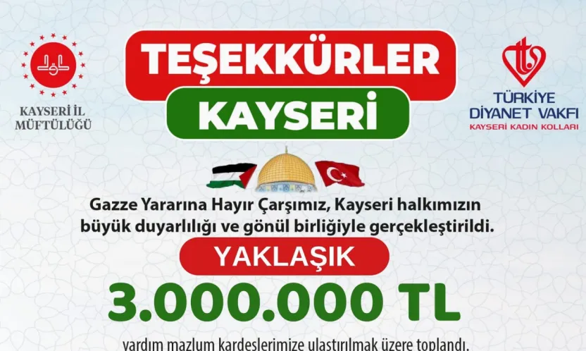Türkiye Diyanet Vakfı Hayır Çarşısı'ndan Gazze için 3 Milyonluk Can Suyu
