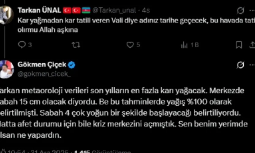 Vali Çiçek'ten kar tatiline tepki veren vatandaşa 'Sen benim yerimde olsan ne yapardın'