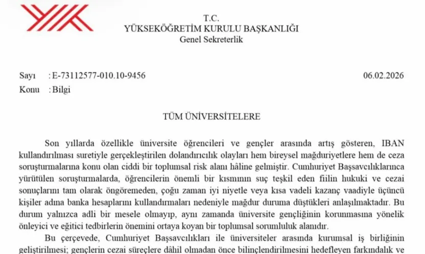 YÖK'ten öğrencilere uyarı: 'İBAN bilgilerinizi kimseye kullandırtmayın'